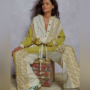 POL Green and Cream Floral Patchwork Track Pants